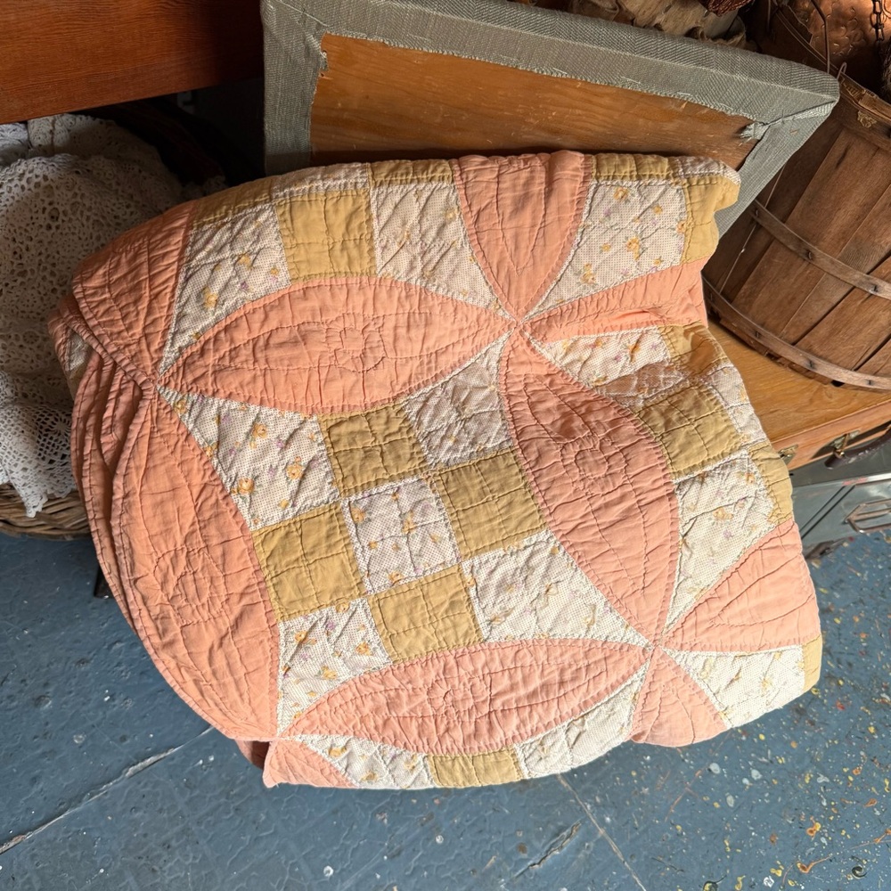 Antique Quilt in Peach and Yellow - Picture 10 of 12